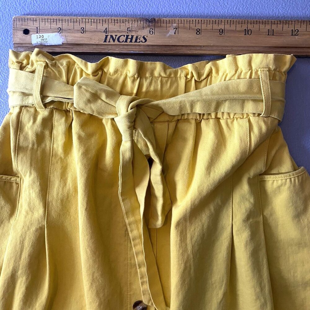 Sade & Love Skirt Womens M Knee-Length Button Paperbag Belted Pockets Yellow - Picture 6 of 7